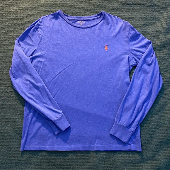 Polo Ralph Lauren Blue Long Sleeve with Orange Logo Medoum - Picture 1 of 3